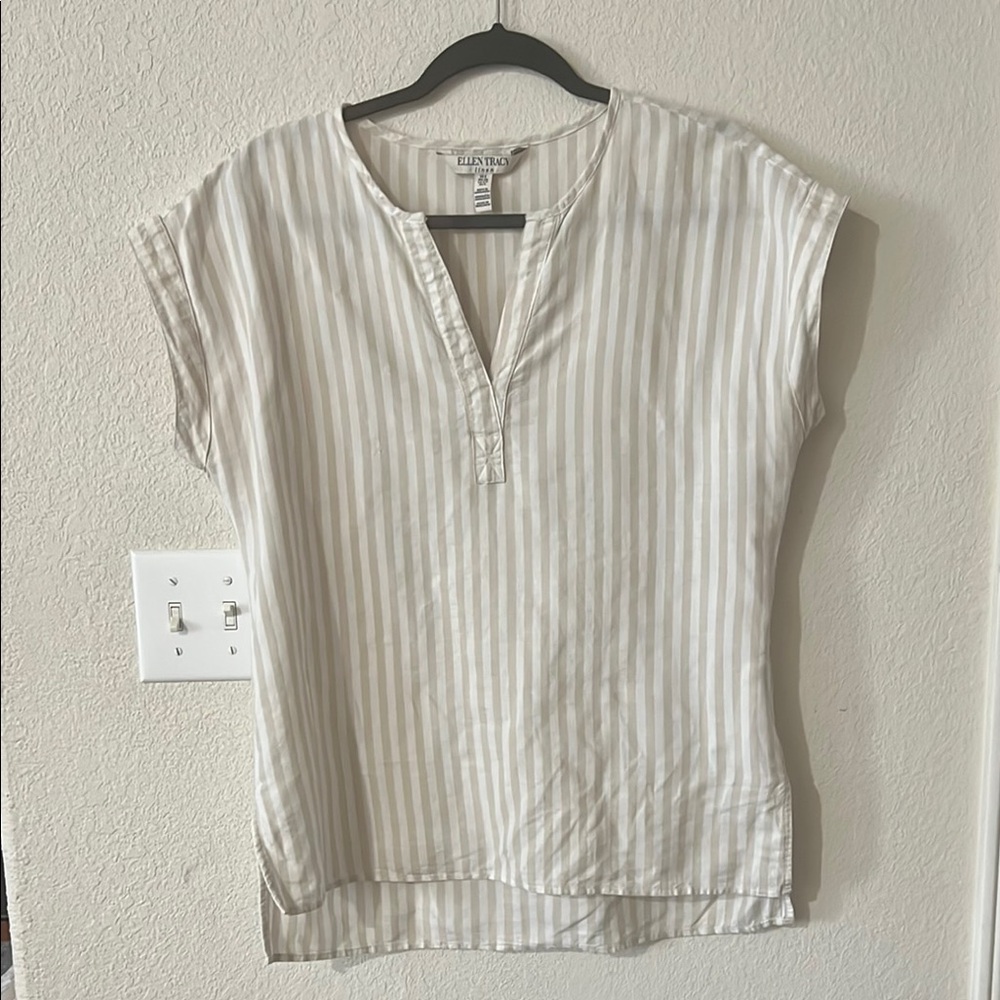 Women's linen Striped Cream Top
